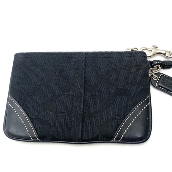 Coach Women's Leather Trimmed Black Signature C Wristlet - Picture 6 of 12